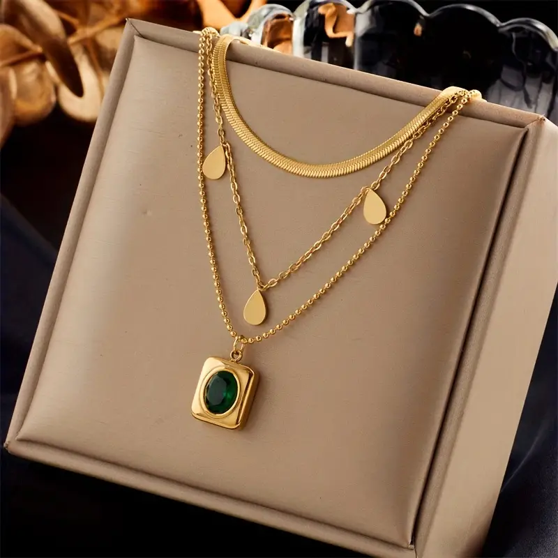 Emerald Three Layer Chain Necklace