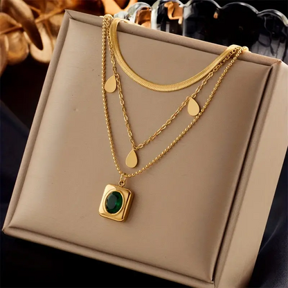 Emerald Three Layer Chain Necklace