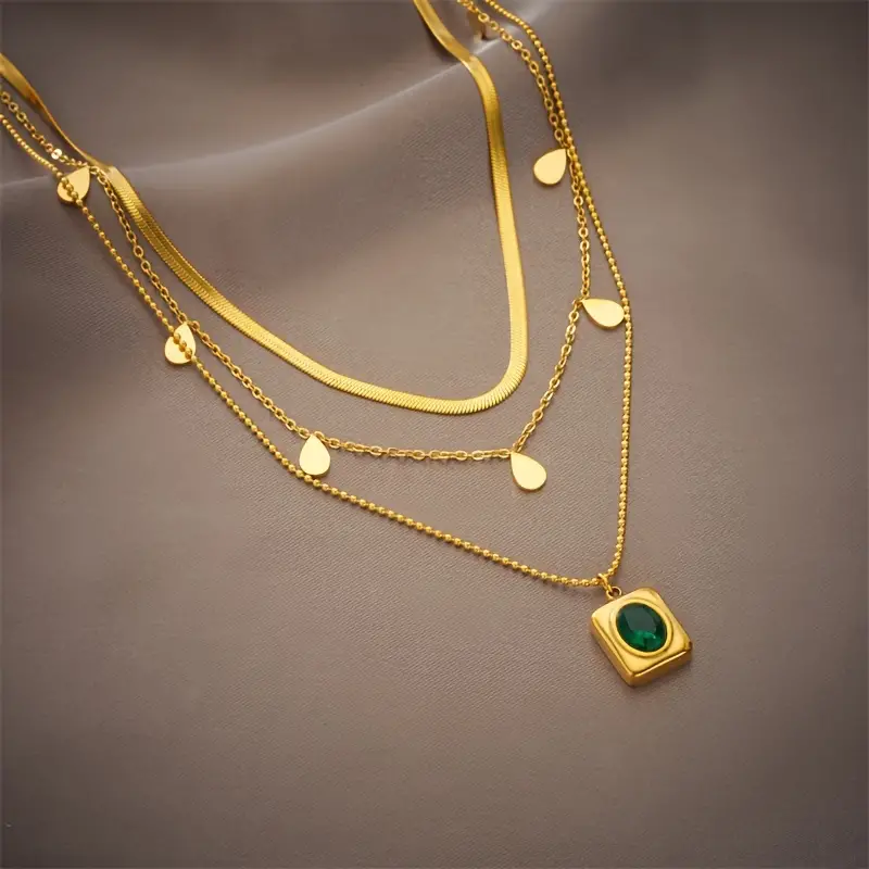 Emerald Three Layer Chain Necklace