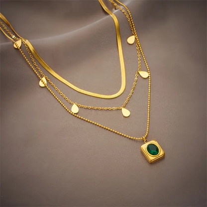 Emerald Three Layer Chain Necklace