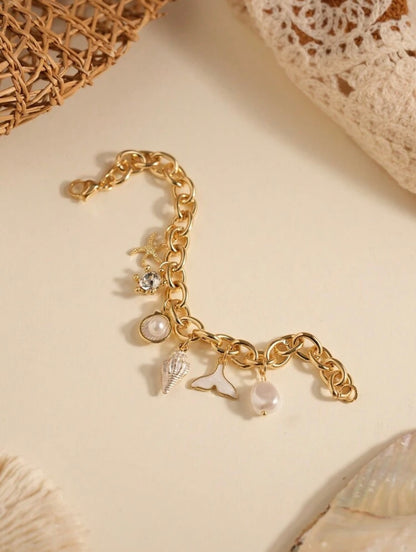 Starfish, Shell, Fish Tail Decor Chain Bracelet