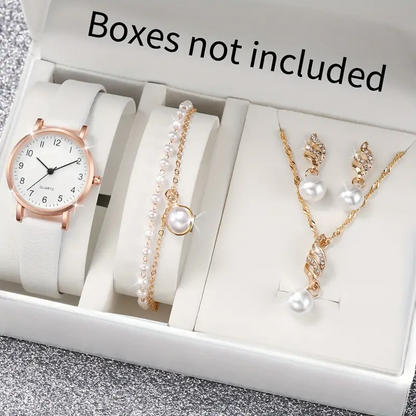 5 pcs Women's Watch Casual Fashion Quartz Watch & Faux Pearl Jewelry Set