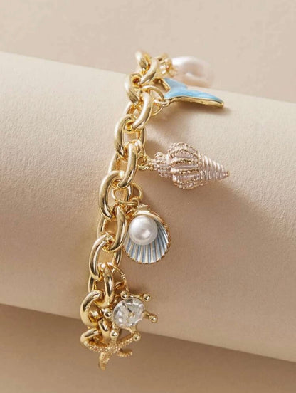 Light Blue Rhinestone Decor Women's Chain Bracelet