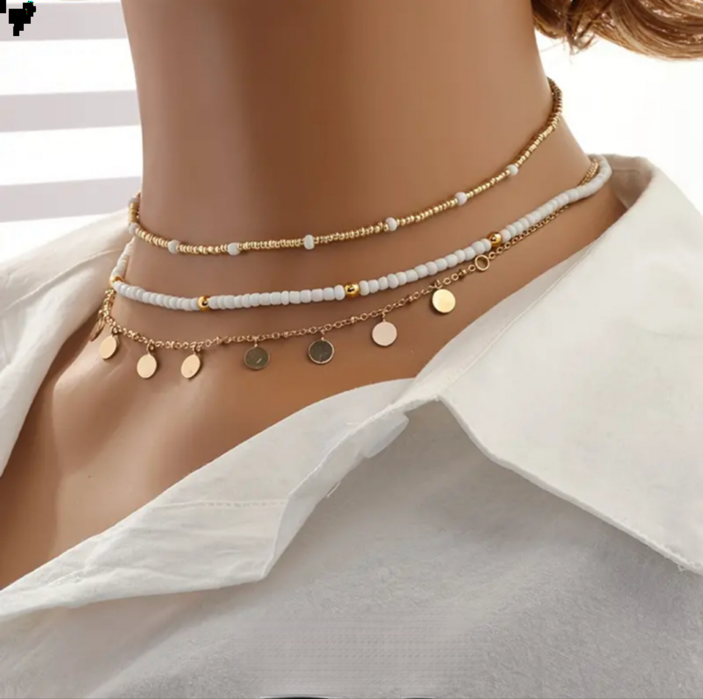 3pcs Elegant Metal Faux Pearl Beaded Necklace Set