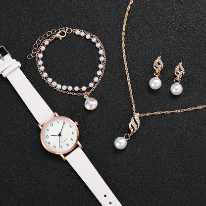 5 pcs Women's Watch Casual Fashion Quartz Watch & Faux Pearl Jewelry Set