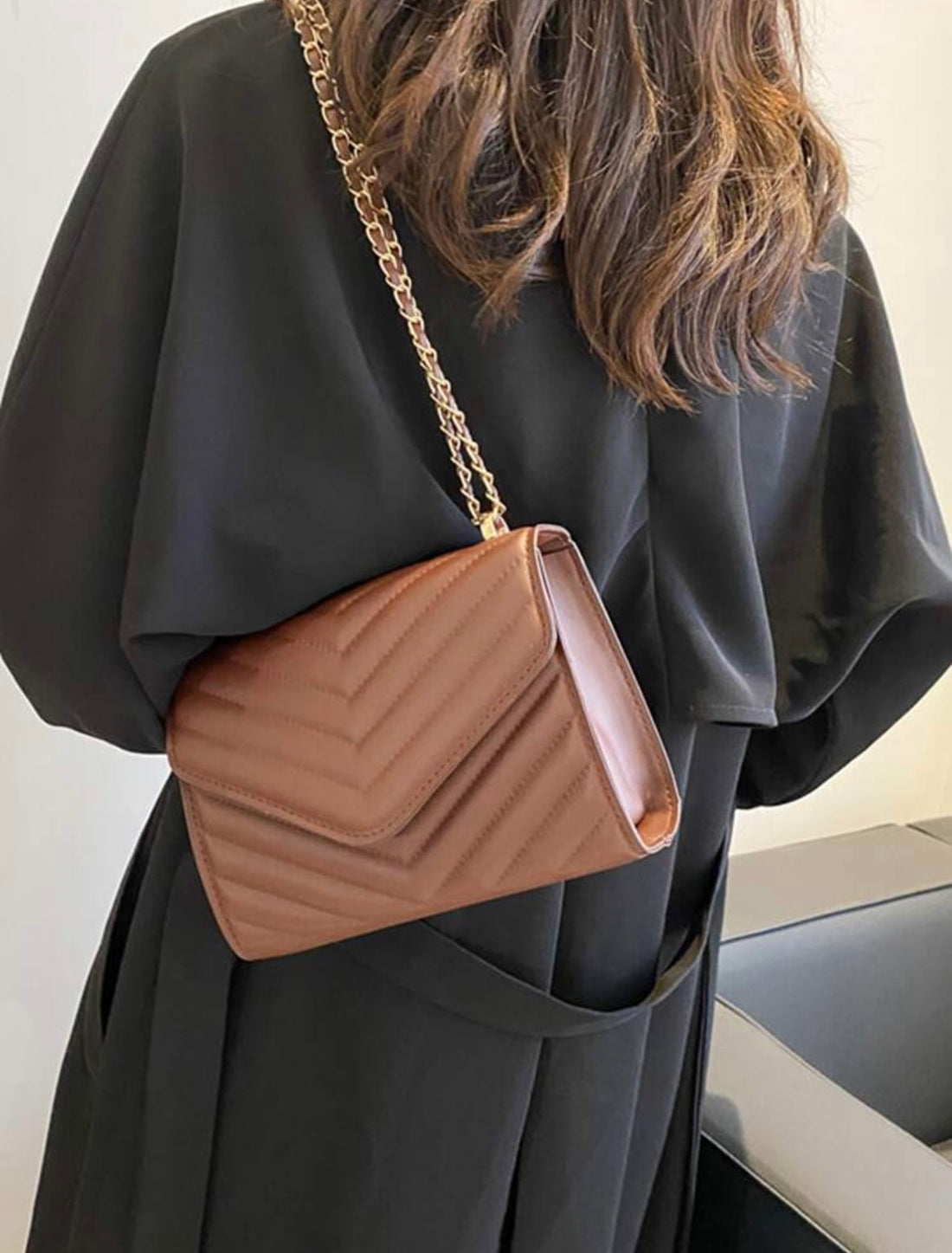 Vintage Chevron Chain Flap Bag