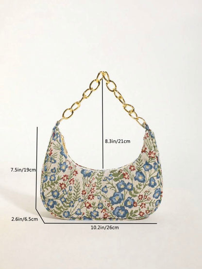 Floral Printed Canvas Shoulder Bag