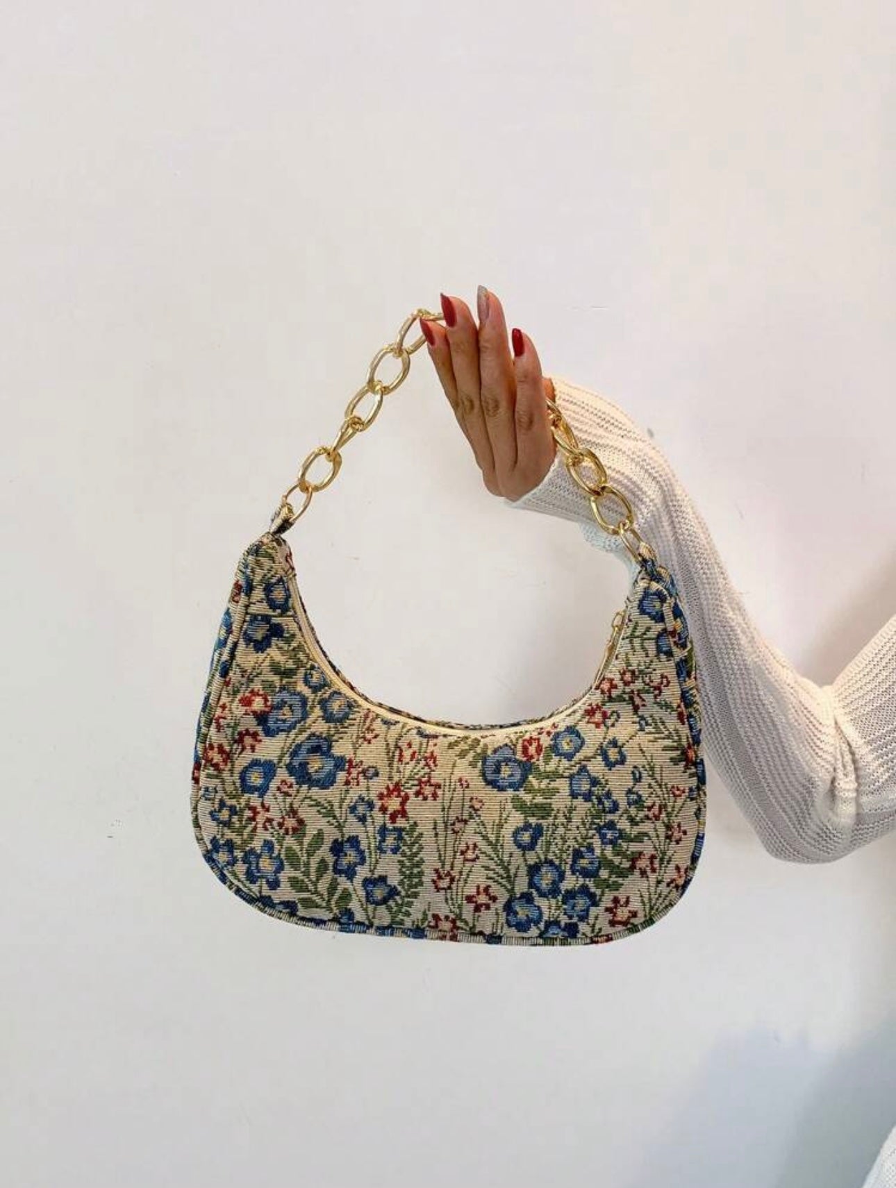 Floral Printed Canvas Shoulder Bag