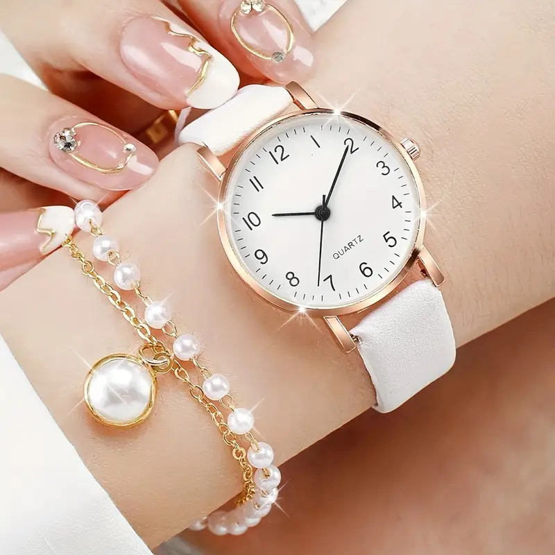 5 pcs Women's Watch Casual Fashion Quartz Watch & Faux Pearl Jewelry Set