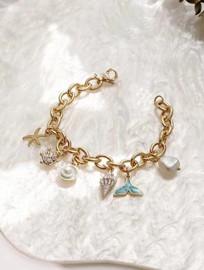 Light Blue Rhinestone Decor Women's Chain Bracelet