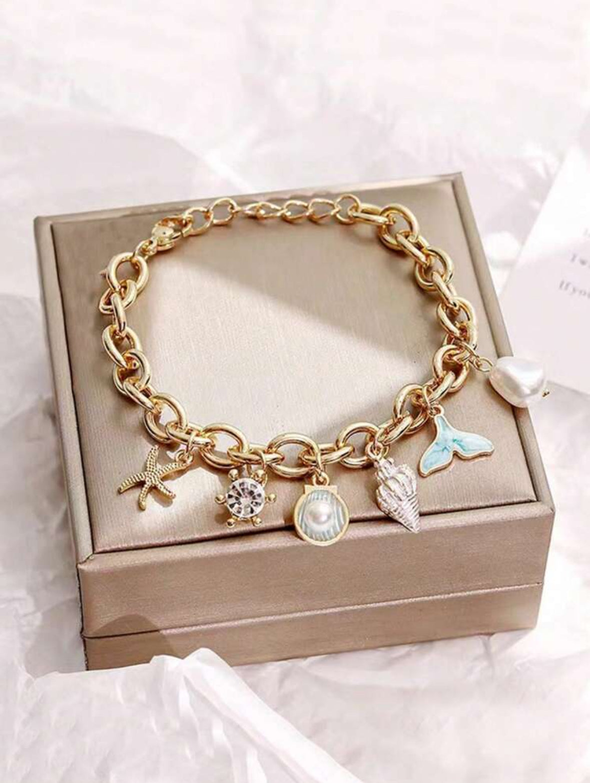 Light Blue Rhinestone Decor Women's Chain Bracelet