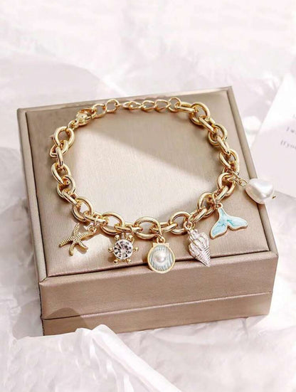 Light Blue Rhinestone Decor Women's Chain Bracelet