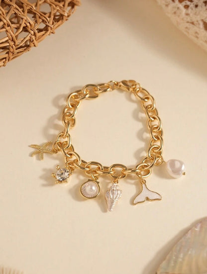 Starfish, Shell, Fish Tail Decor Chain Bracelet