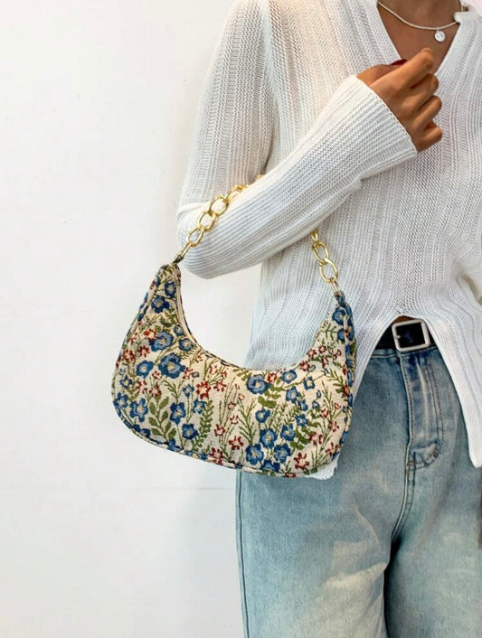 Floral Printed Canvas Shoulder Bag