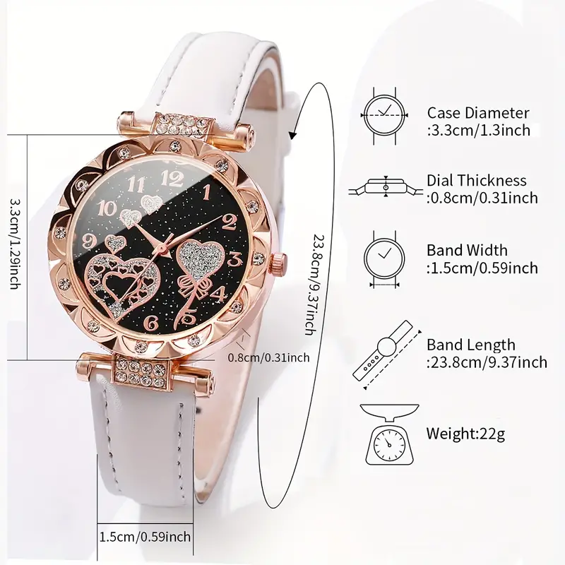 5 pcs Women's Watch Shiny Rhinestone Heart Watch & Jewelry Set