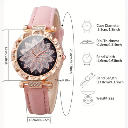 6 pcs Women's Luxury Watch & Butterfly Jewelry Set