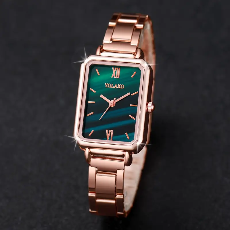 5 pcs Women's Casual Rectangle Pointer Quartz Watch & Bracelets