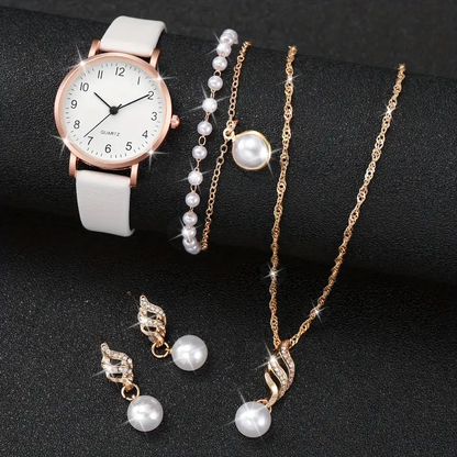 5 pcs Women's Watch Casual Fashion Quartz Watch & Faux Pearl Jewelry Set