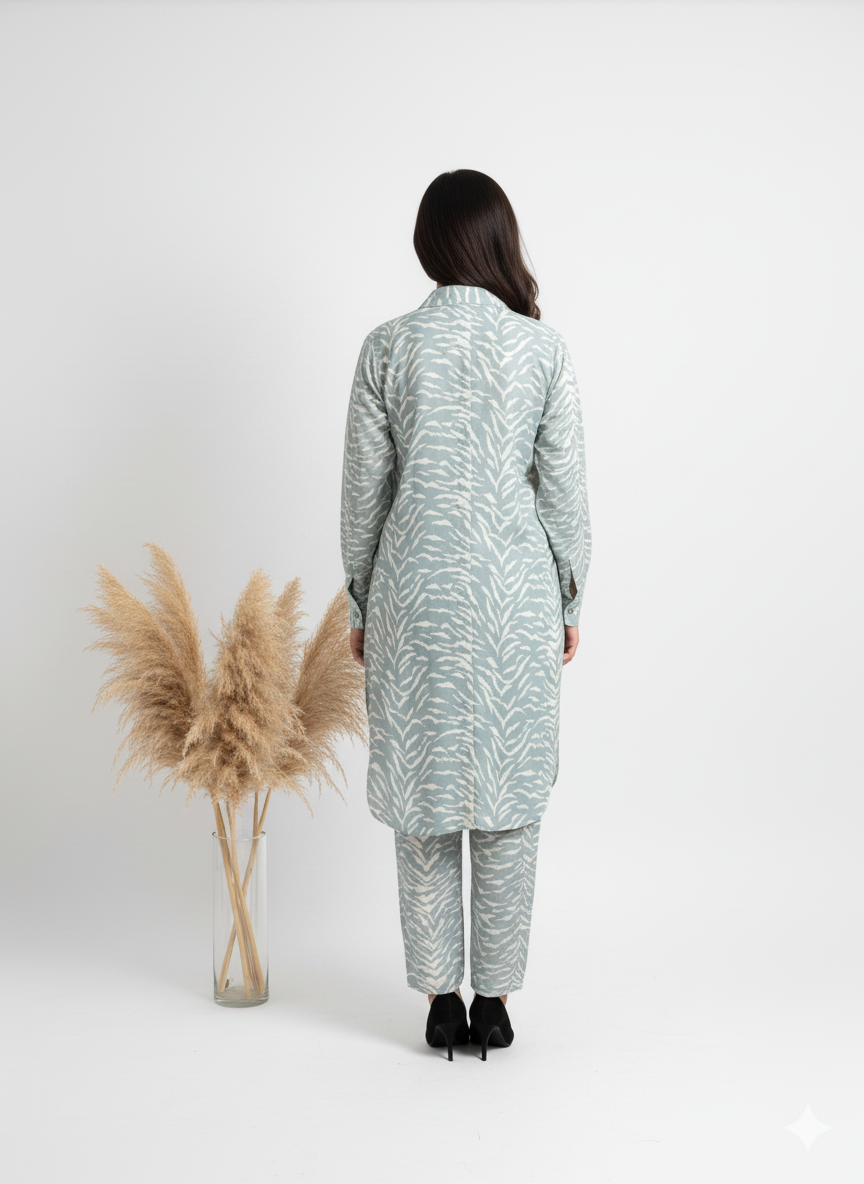 Printed Longline Shirt & Trouser Set