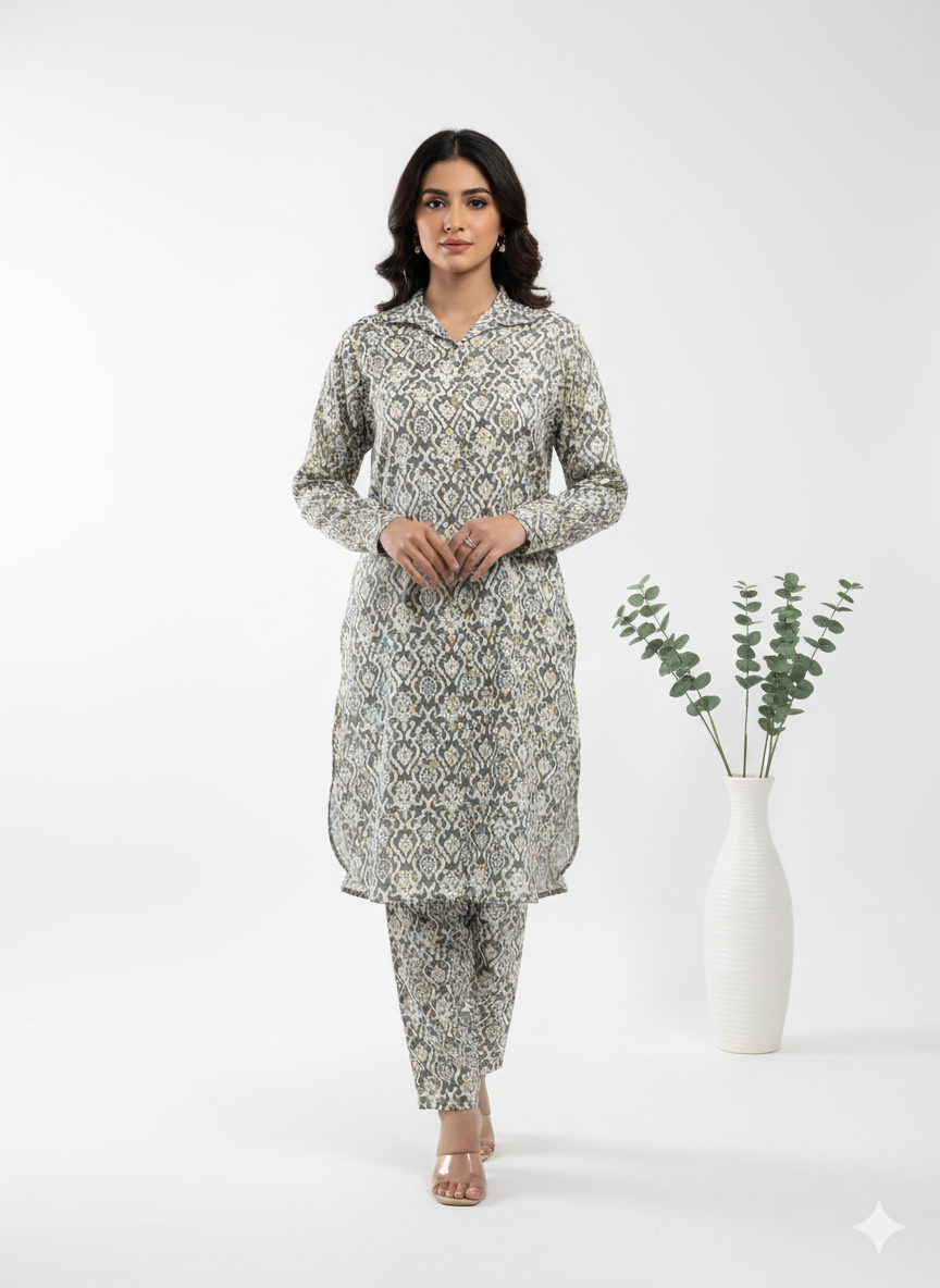 Printed Longline Shirt & Trouser Set