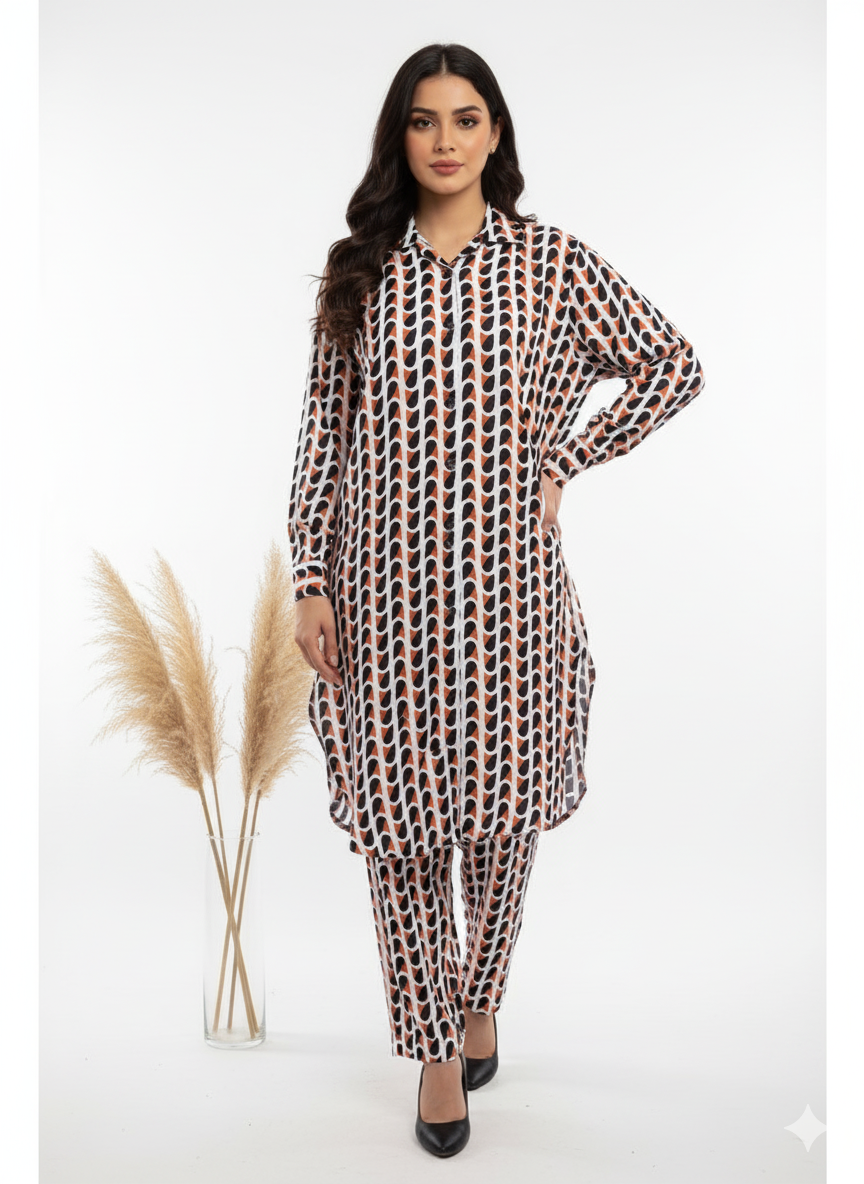 Printed Longline Shirt & Trouser Set