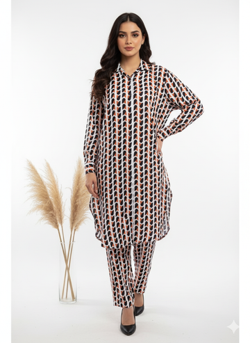 Printed Longline Shirt & Trouser Set