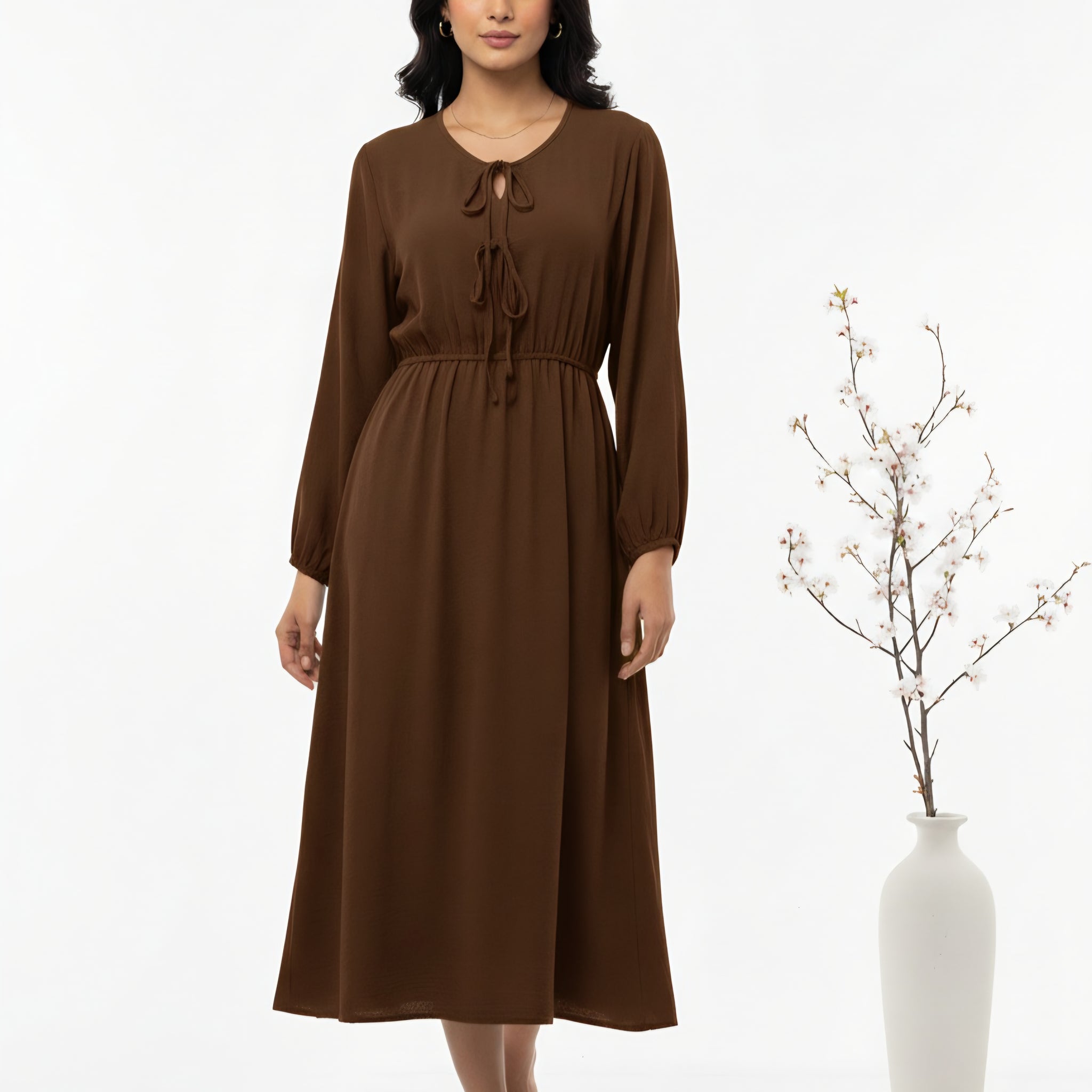 Lace Up Front Midi Dress