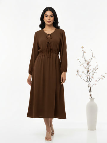 Lace Up Front Midi Dress