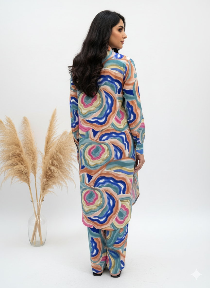 Printed Longline Shirt & Trouser Set