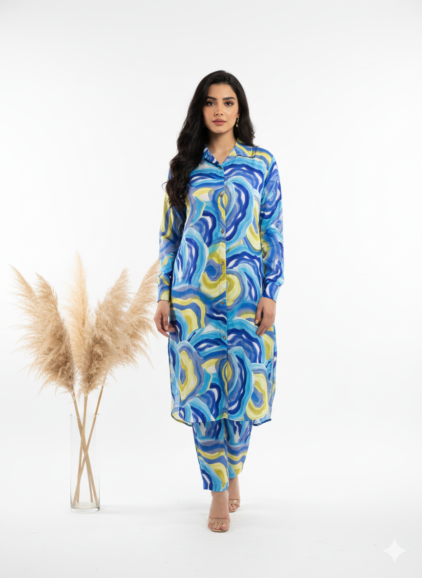 Printed Longline Shirt & Trouser Set