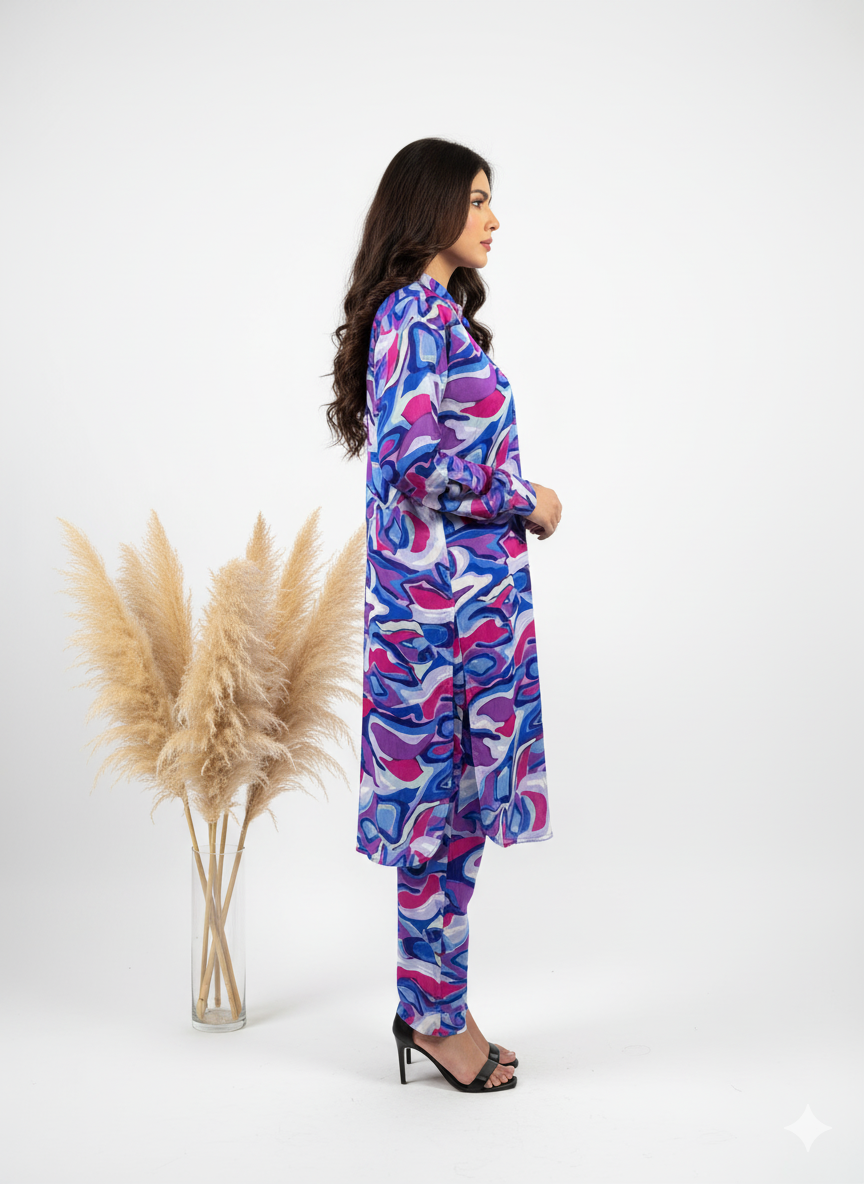 Printed Longline Shirt & Trouser Set