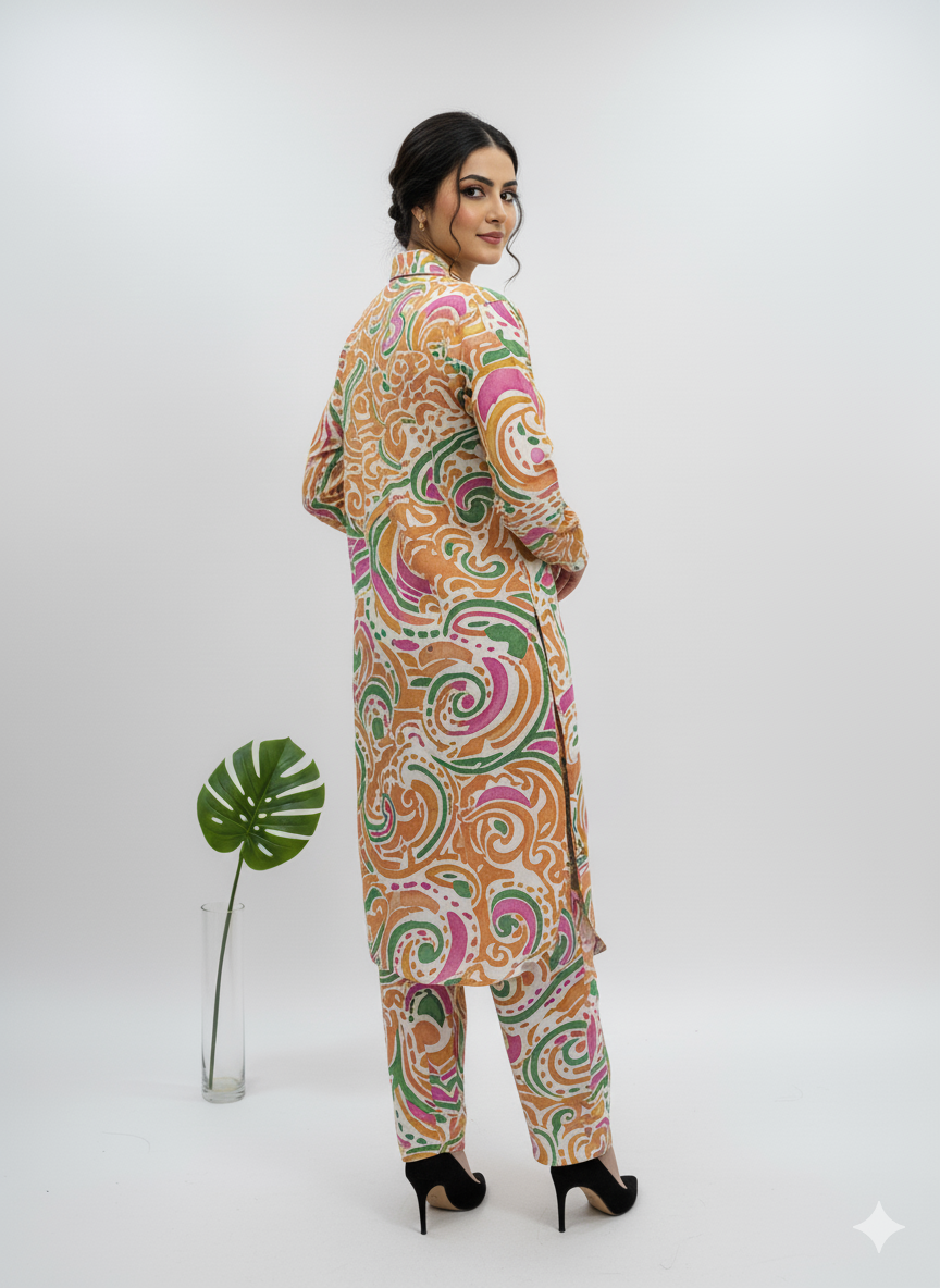 Printed Longline Shirt & Trouser Set