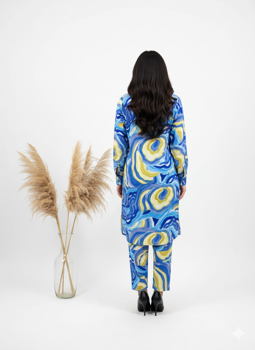 Printed Longline Shirt & Trouser Set