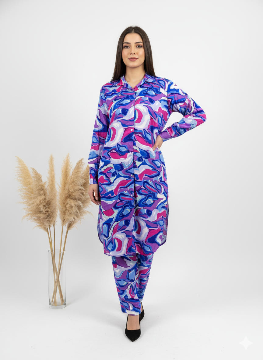 Printed Longline Shirt & Trouser Set