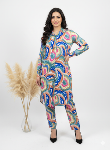 Printed Longline Shirt & Trouser Set