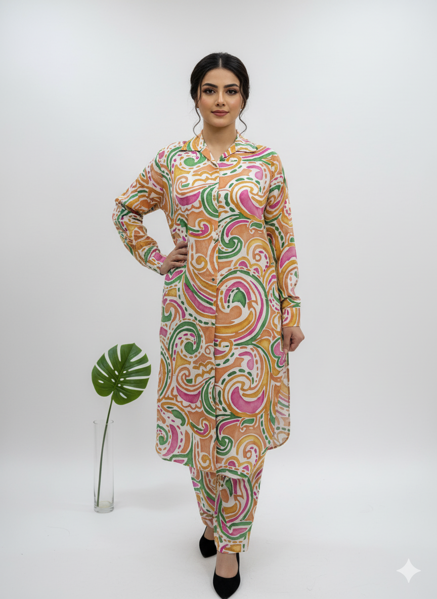 Printed Longline Shirt & Trouser Set